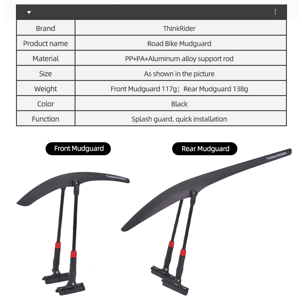 Thinkrider Road Cycling Spatbo - Fender Mudguard Set recensie en prijs